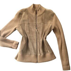 Eddie Bauer Seattle Suede M Full Zip Mixed Media Suede & Sweater Jacket 153i